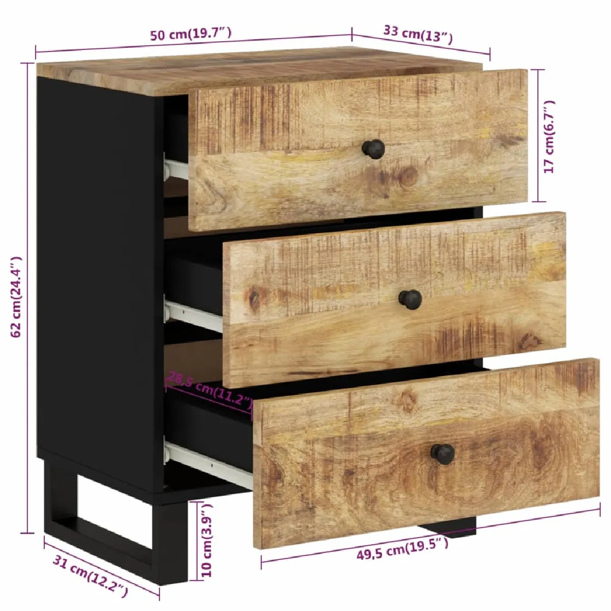 VIDAXL Table de chevet bois de manguier
