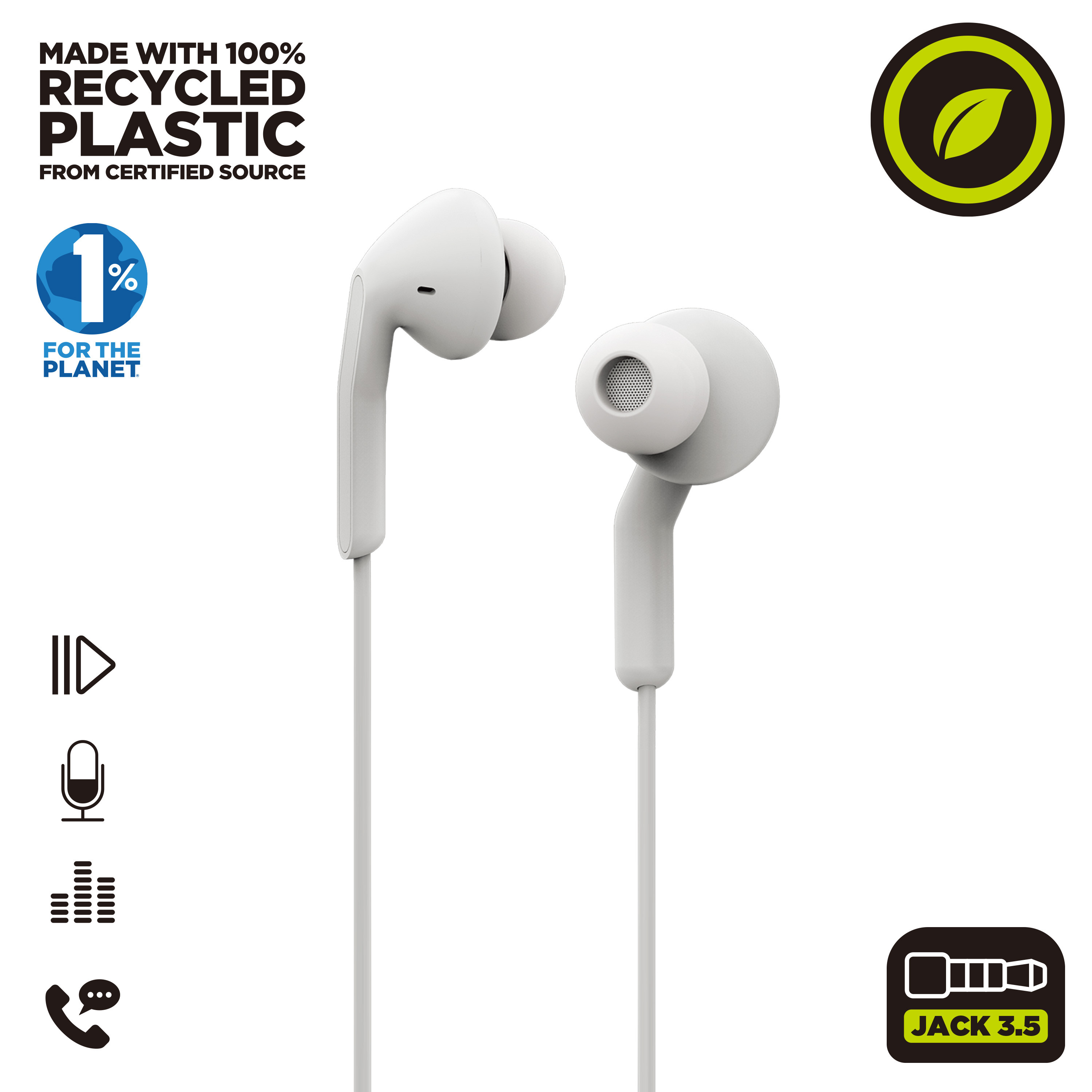 Fones de ouvido estéreo Muvit For Change E57 3,5 mm brancos