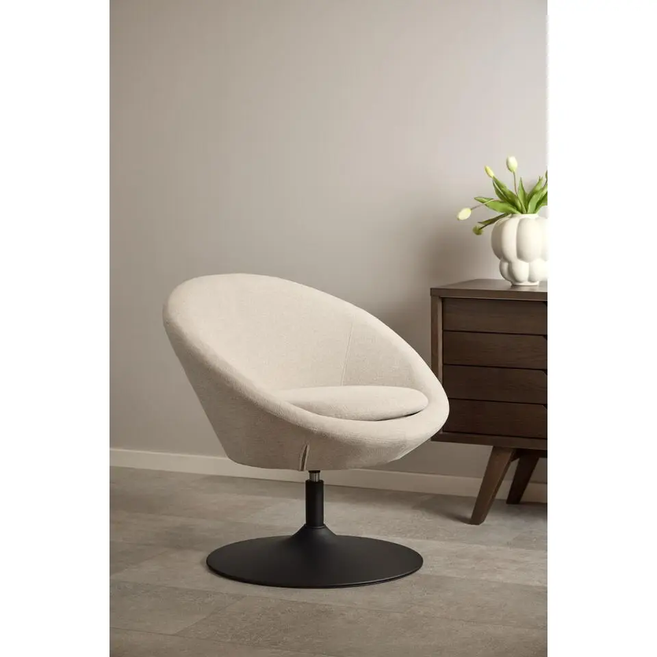 Fauteuil Beige Stof Draaibaar - Zithoogte 47cm - Eva