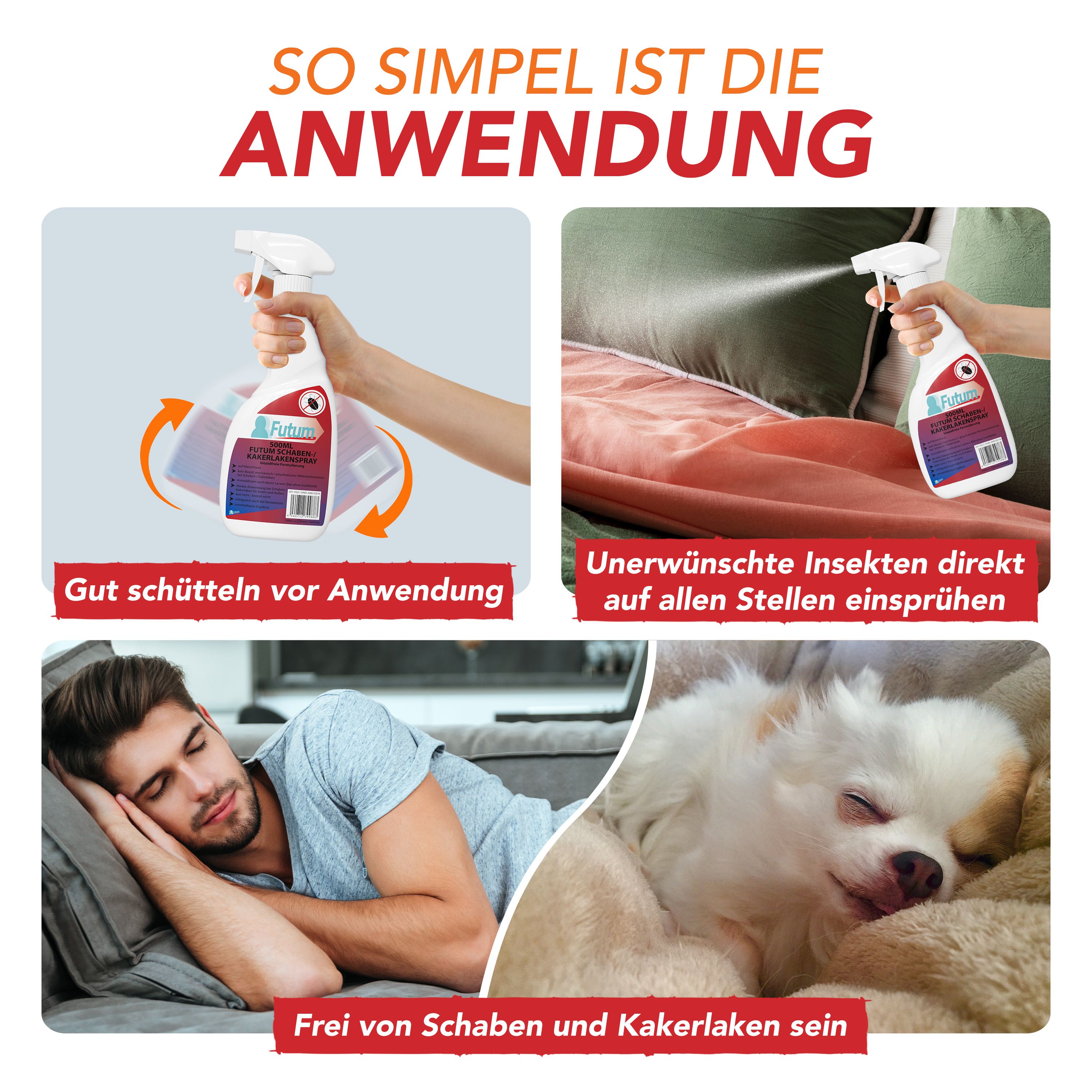 FUTUM 4x2L Schaben- / Kakerlakenspray + 2L Sprüher