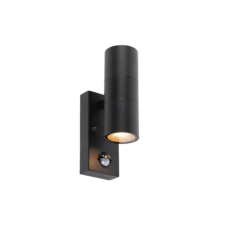 Buitenwandlamp zwart 2-lichts met bewegingssensor IP44 - Duo
