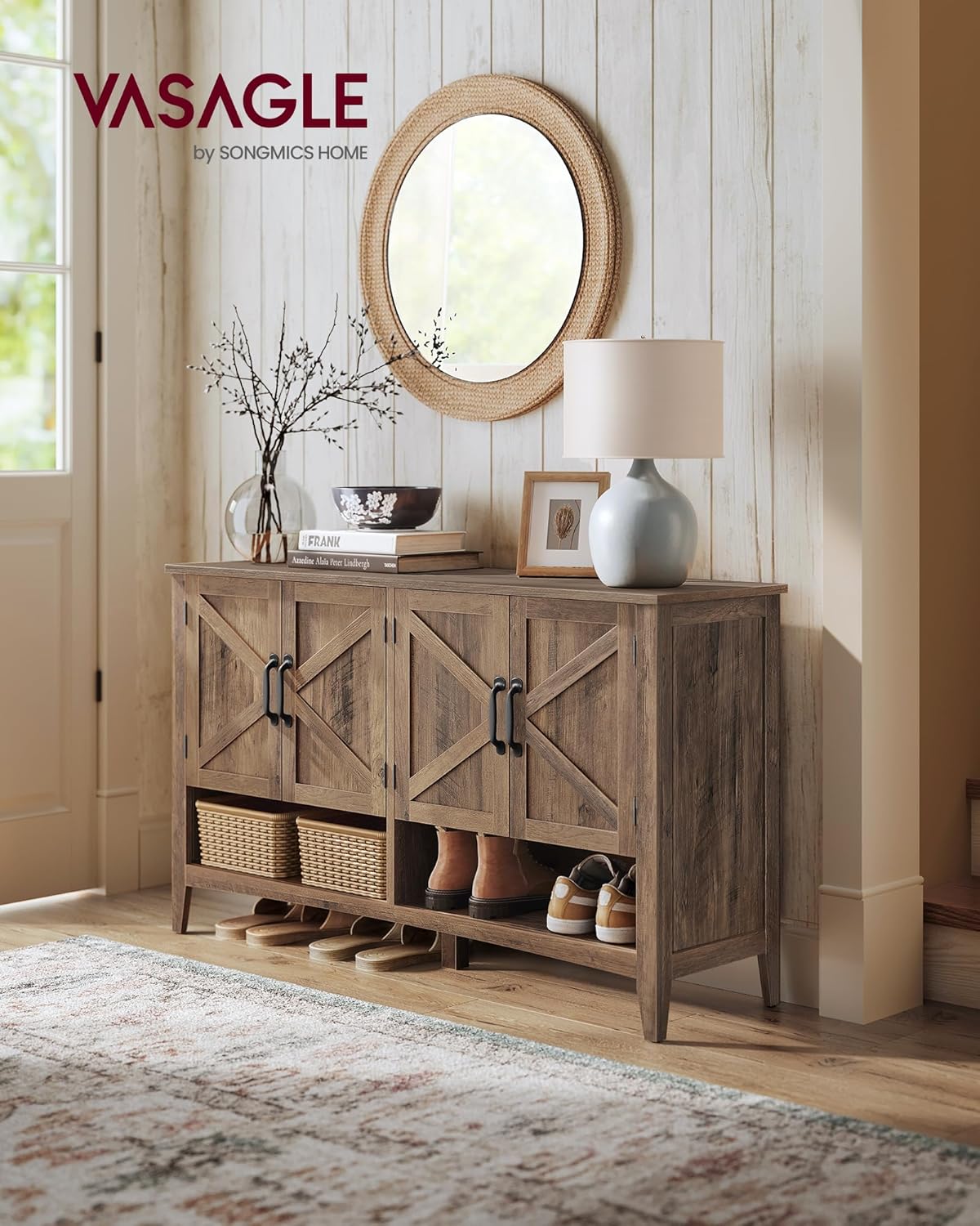 SONGMICS VASAGLE Meuble, Organisateur à 3 Niveaux, Chaussures, Style Campagne Moderne, Armoire Indépendante avec Étagère Réglable, 35 x 80 x 70 cm, Entrée, Marron Miel LBC039B01, 120L cm HQ4507691