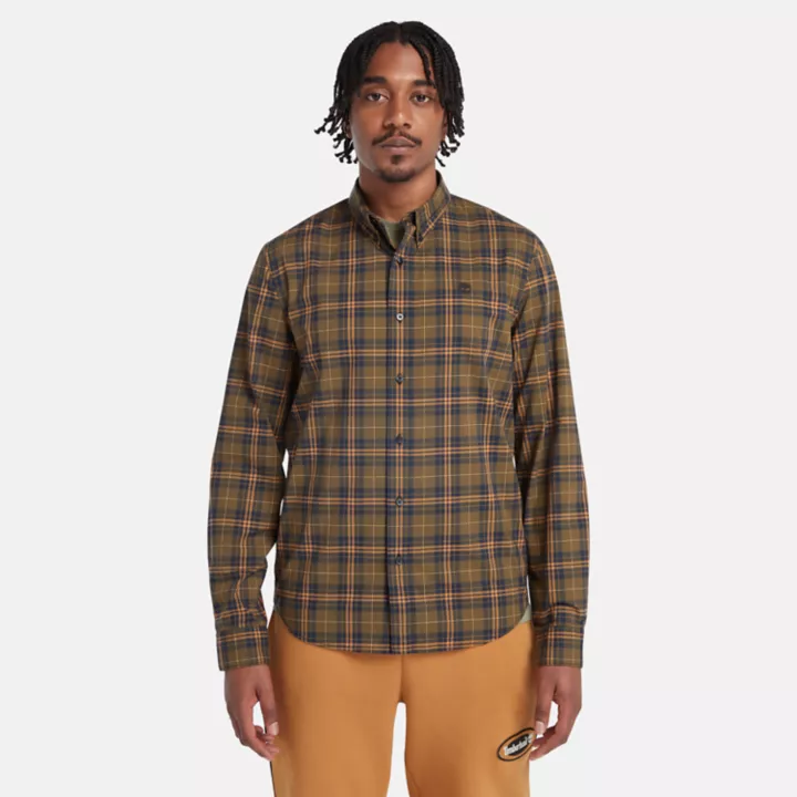 Camisa xadrez de popeline stretch para homem na cor verde.