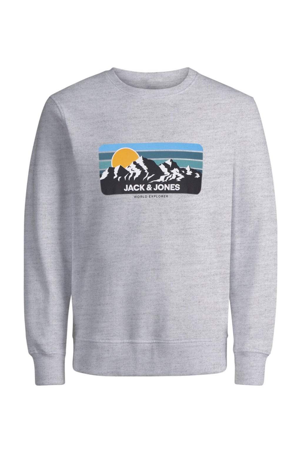 JACK & JONES sweater JJPEAK met printopdruk lichtgrijs melange