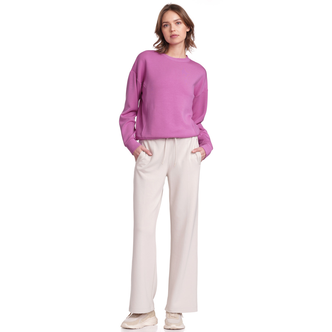 Gina Collection Damen Sweatshirt mit gerippten Einsätzen pink