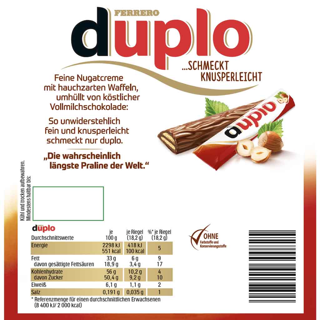 Ferrero Duplo Big Pack 18+2 Schokoriegel 364g MHD:9.3.25