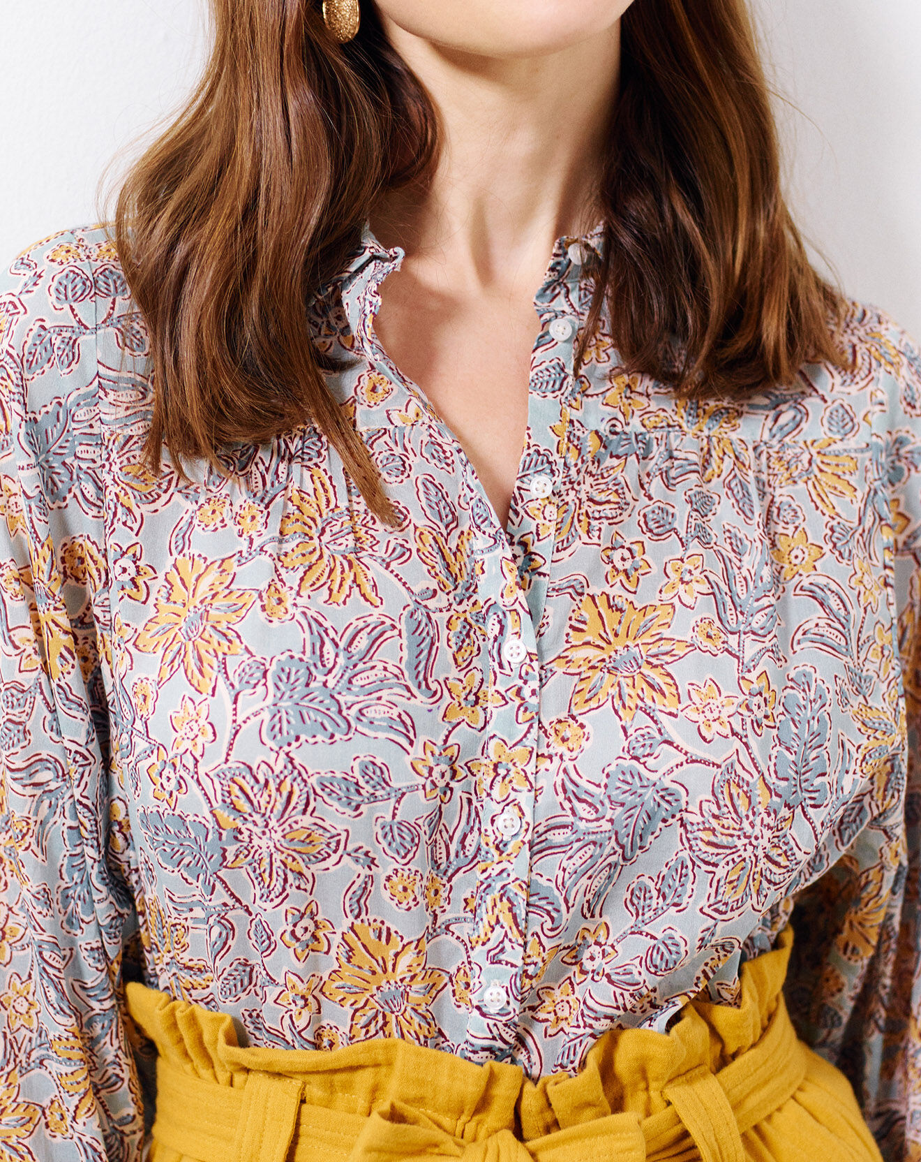 Caroll Chemise en Voile de Coton Céleste imprimée céladon