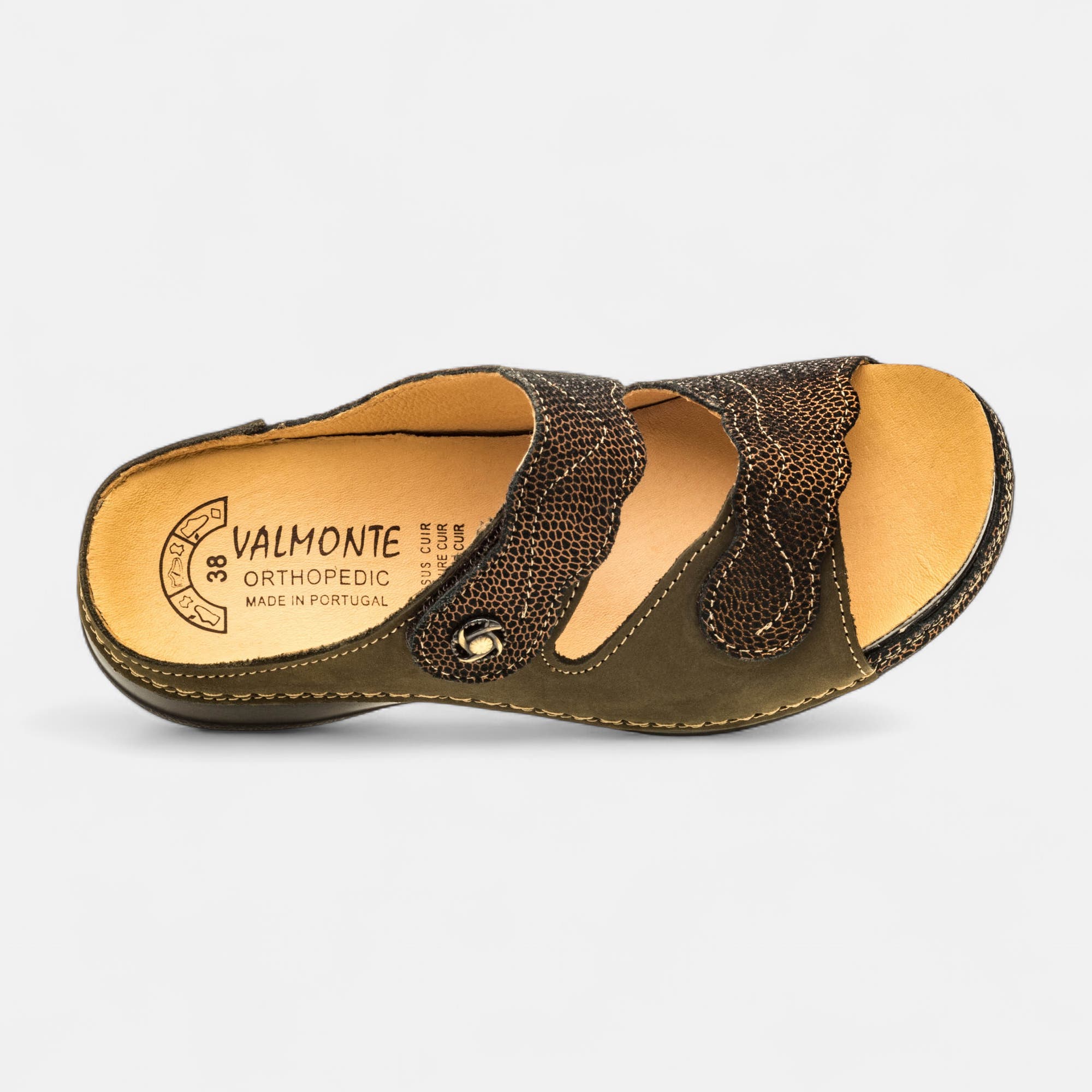 Nu-pieds confort Femme en cuir kaki