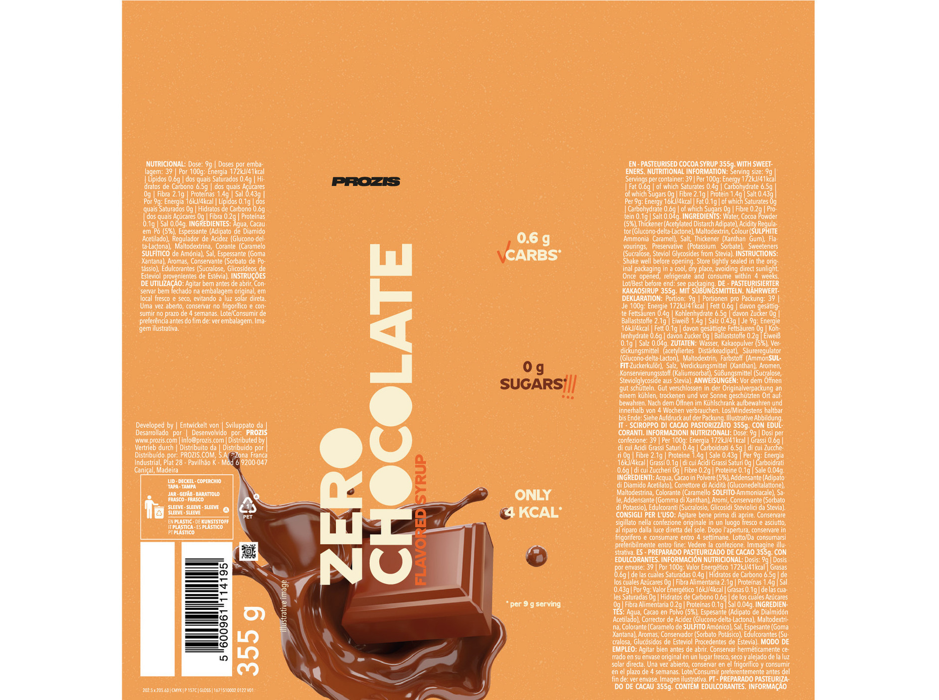 XAROPE ZERO PROZIS CHOCOLATE 355G