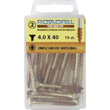 Rotadrill schroef universeel platkop messing 4.0x40 mm 19 stuks