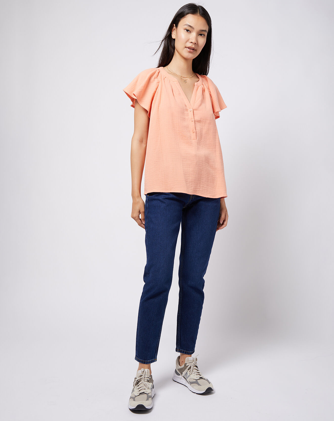 Esprit Blouse en Gaze de Coton pêche
