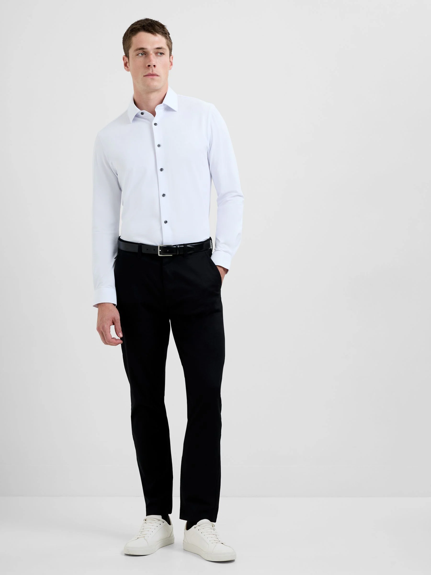 Wit - French Connection Cotton Blend Slim Fit Long Sleeve Button-Up Shirt