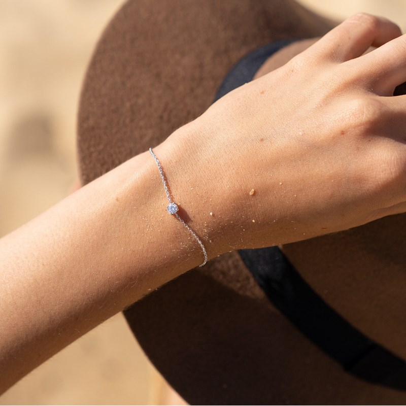 Bracelet Fin Argent Tendance Solitaire Zirconium Strass