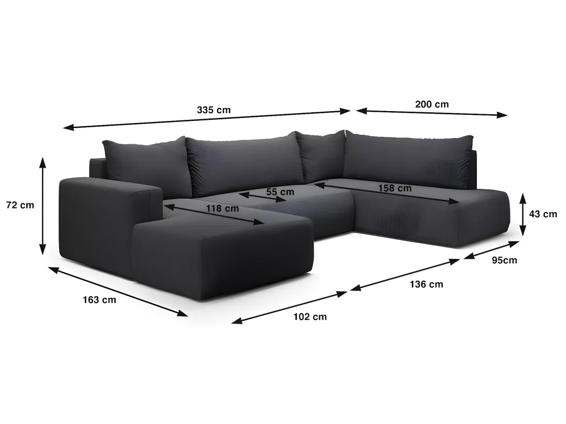 Canapé U 5 places convertible coffre Bliss Gris foncé
