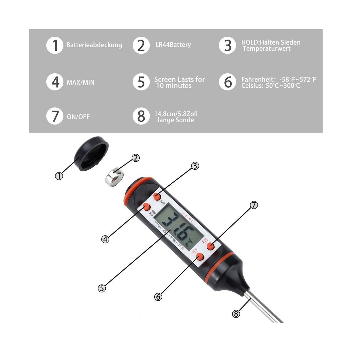 Termometer digital temperaturmåler (svart)