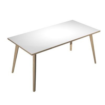 Bureau LEONARDO - 160 cm - Pieds bois - Blanc chants chêne