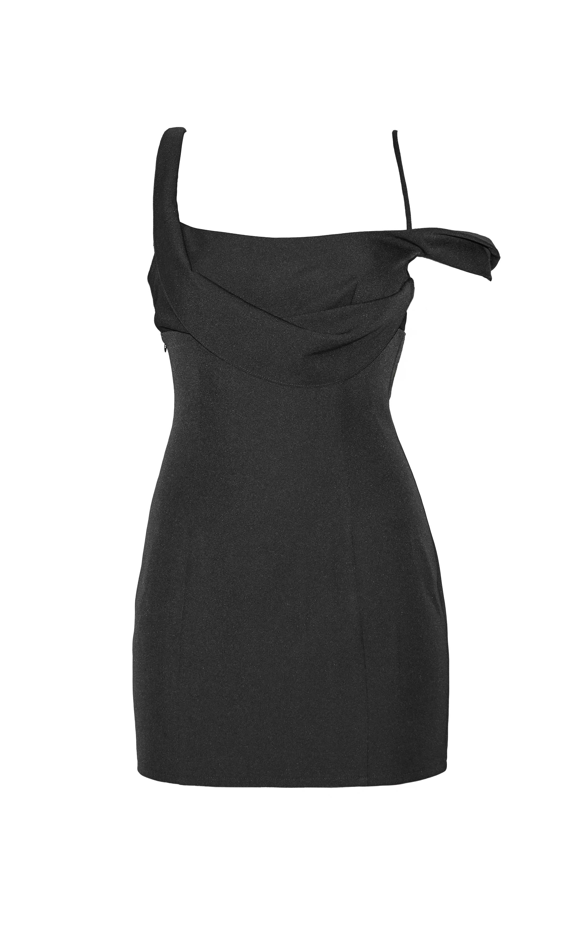 Noir Robe Mini Drapée En Tissu Tissé