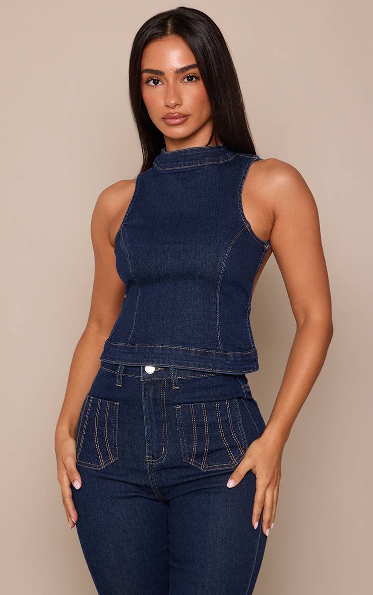 Bleu Indigo Top Dos Nu En Denim Petite