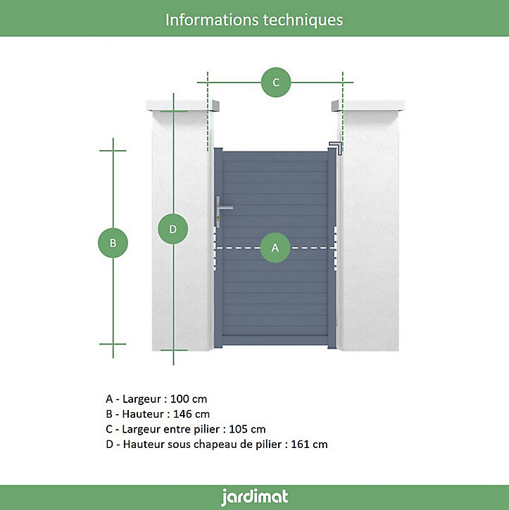 Portillon Jardimat aluminium Courtrai gris 7016 - 100 x h.146 cm