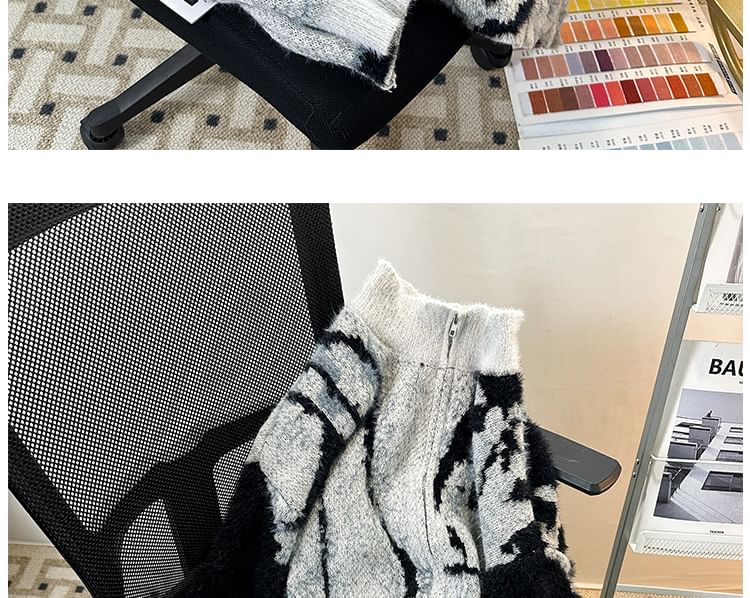 Whyessa - Cardigan met lange mouwen, ronde hals en ritssluiting