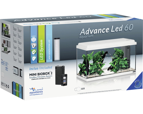 Aquatlantis Advance 60 aquarium met LED-verlichting, filter, verwarming (zonder kast), wit, ca. 60 x 30 x 34 cm, ca. 54 L
