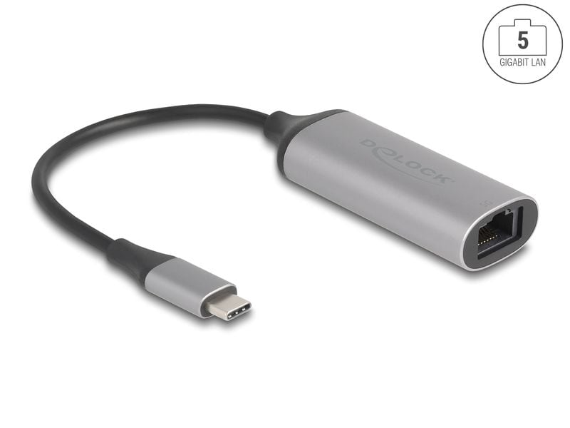 Delock Netzwerk-Adapter USB-C – RJ45 5 Gbps USB Typ-C USB Type-C Adapter zu 5 Gigabit LAN Anthrazit