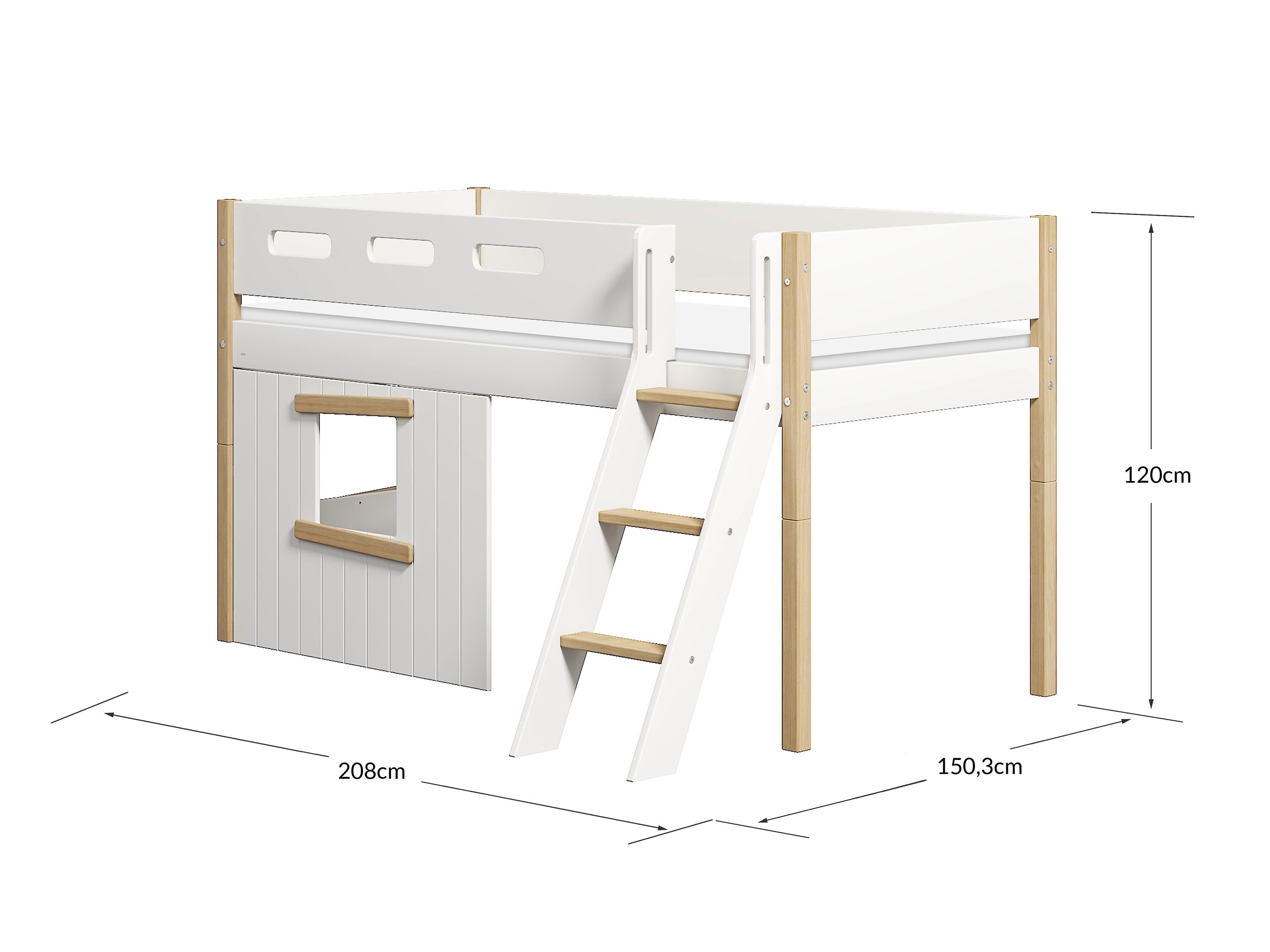 Flexa NOR Halbhochbett mit Baumhaus - Weiss / B: 109.0 cm x T: 210.0 cm x H: 120.0 cm