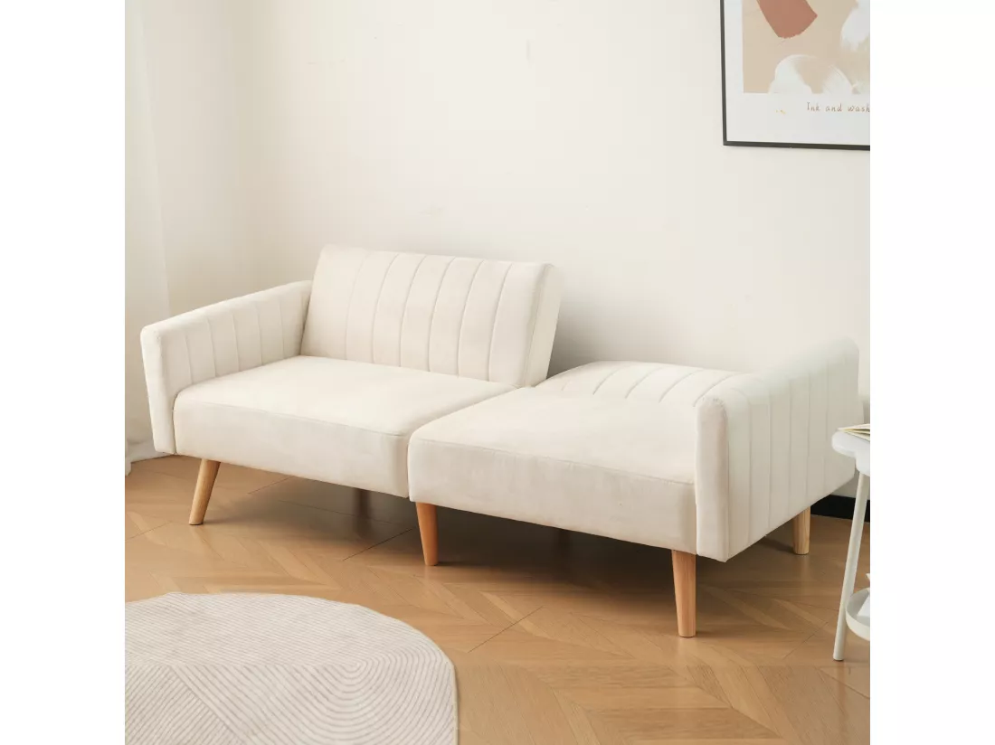 Canapé-lit 2 en 1, canapé-lit minimaliste moderne, canapé pliant multifonctionnel, pieds en bois d'hévéa écologiques, dossier rabattable à 3 voies
