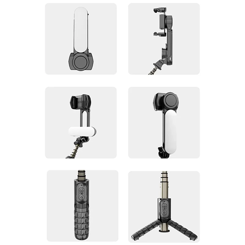 (30-70cm) Handy-Stabilisator Bluetooth / Selfie-Stick mit LED-Licht Live Stream Gimbal Stativ / Anti-Shake / Fernauslöser Handy Halterung - Schwarz