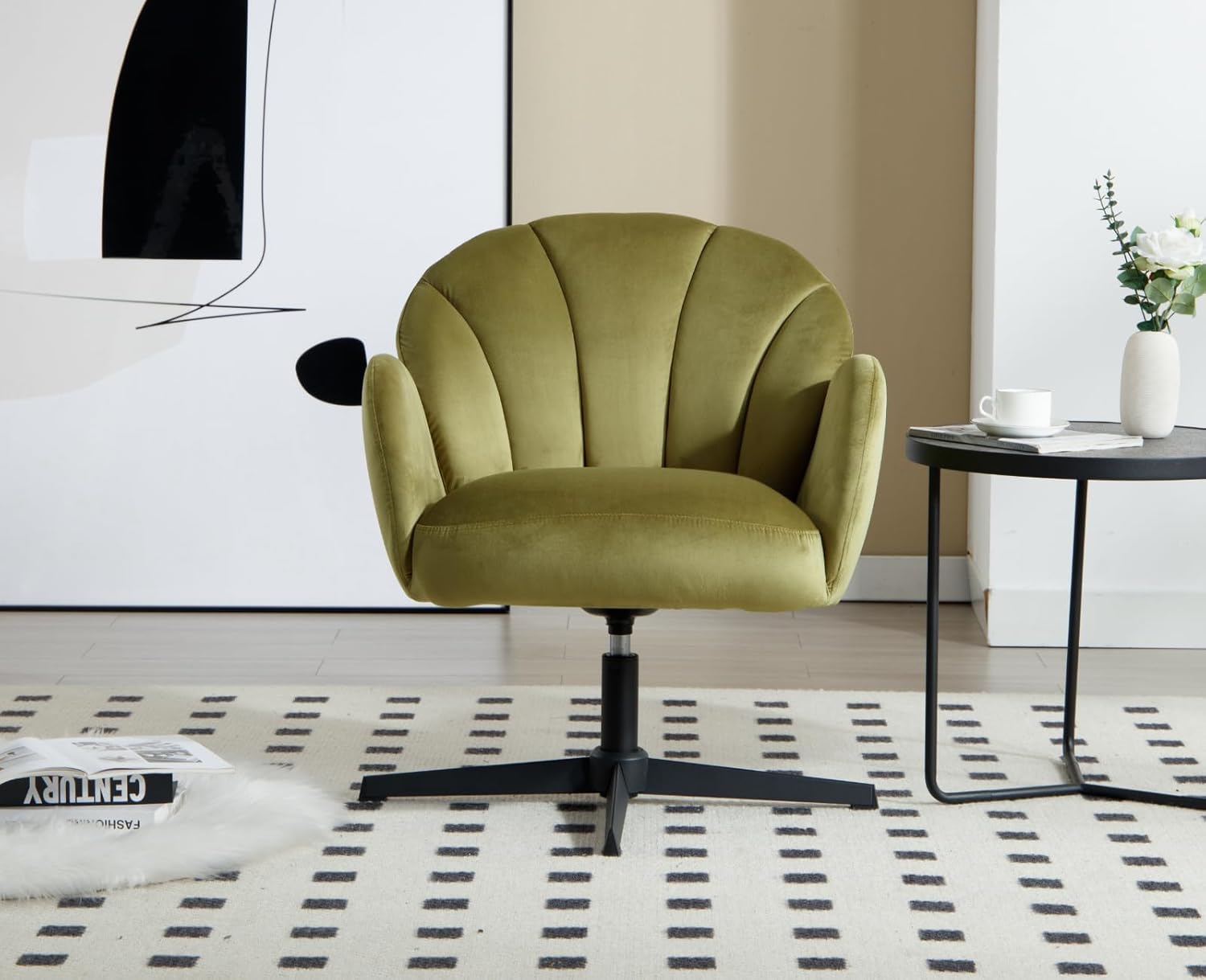 Loungesessel Ohrensessel 360°Drehbar, Muschelförmiger Sessel Polsterstuhl Lesesessel Samt für Wohnzimmer Schlafzimmer Büro, Grün