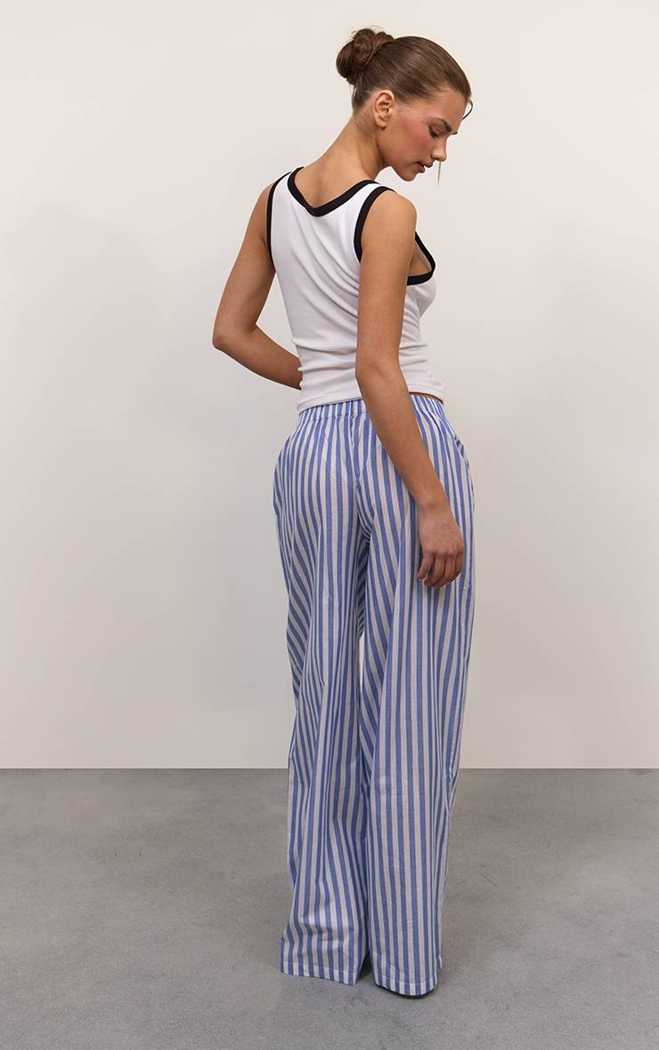 Bleu Pantalon Large En Coton À Rayures