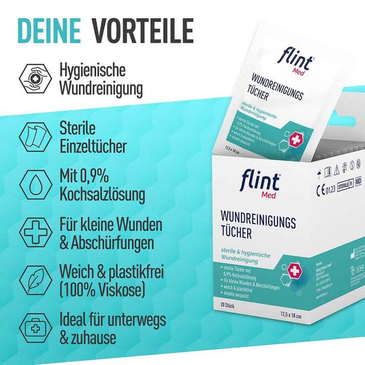 Flint Med Wundreinigungstücher steril 12,5x18 cm, 20 St