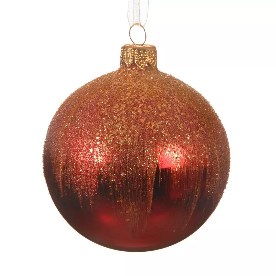 Lot de 6 boules de Noël (D80 mm) en verre Givre Rouge