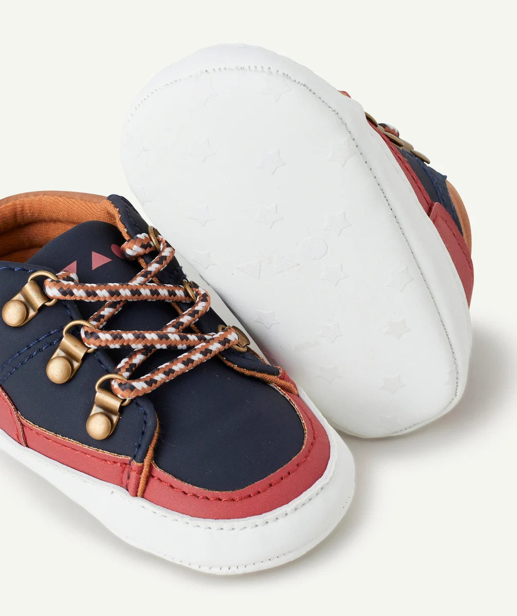 CHAUSSONS BÉBÉ GARÇON BLEU TERRACOTTA ET MARRON