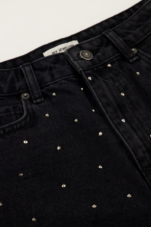 Zwarte denim bermuda short met strass