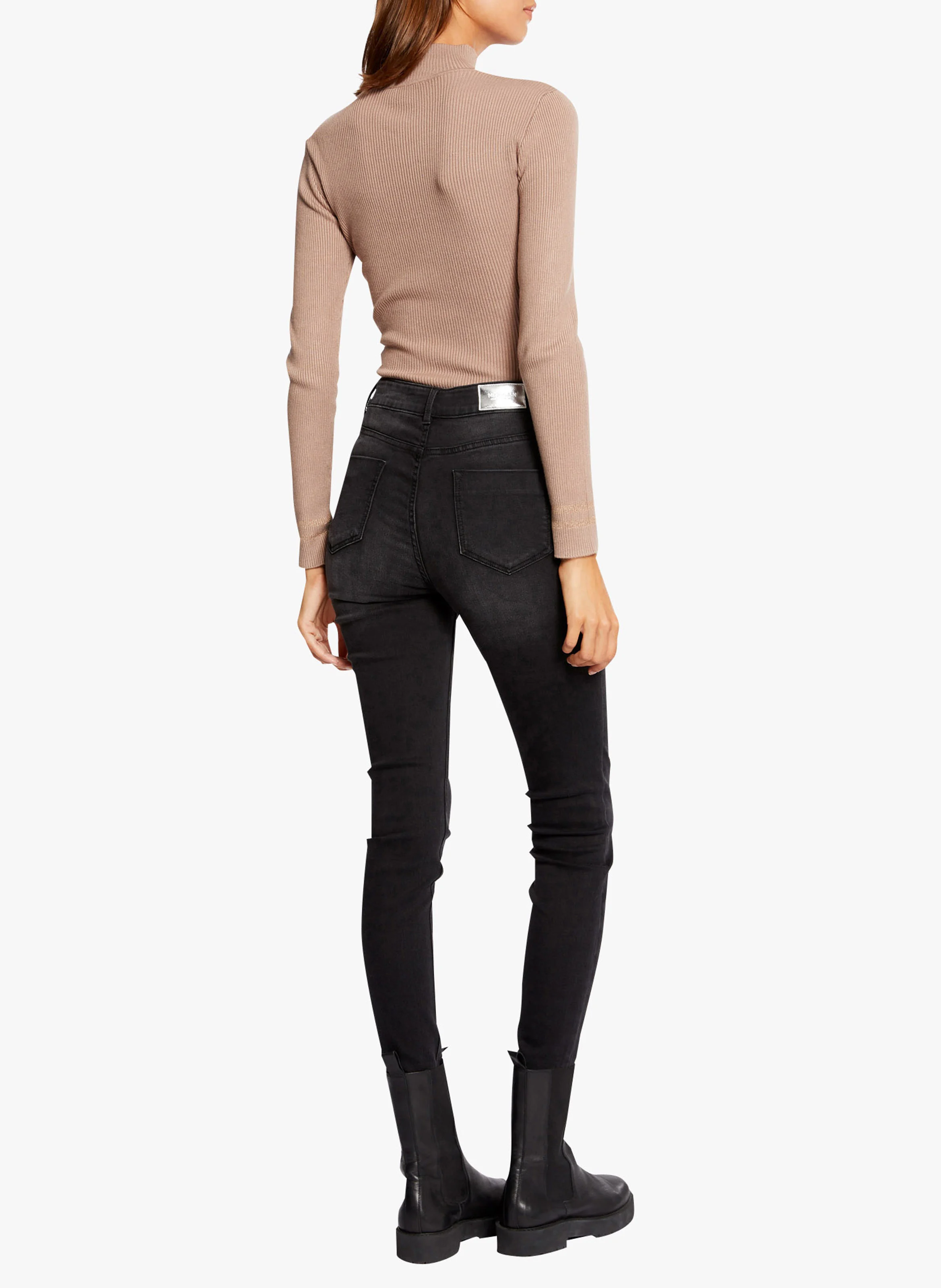 Pull col montant en maille mélangée | Marron