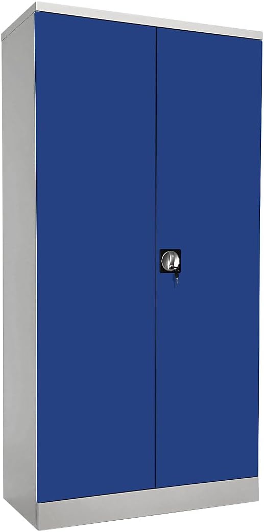 eurokraft | Stahlschrank Nilas | mit 4 Fachböden | HxBxT 1950 x 915 x 421 mm | lichtgrau/enzianblau