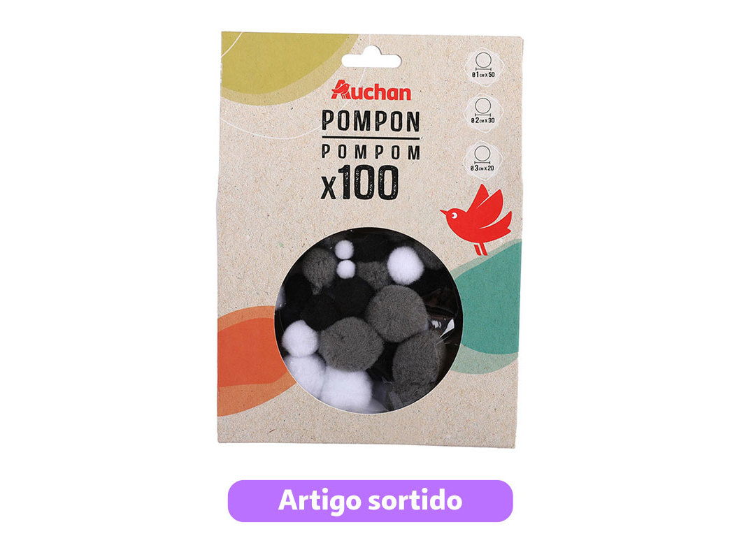 POMPONS AUCHAN CLÁSSICO 100 UNIDADES CORES SORTIDAS