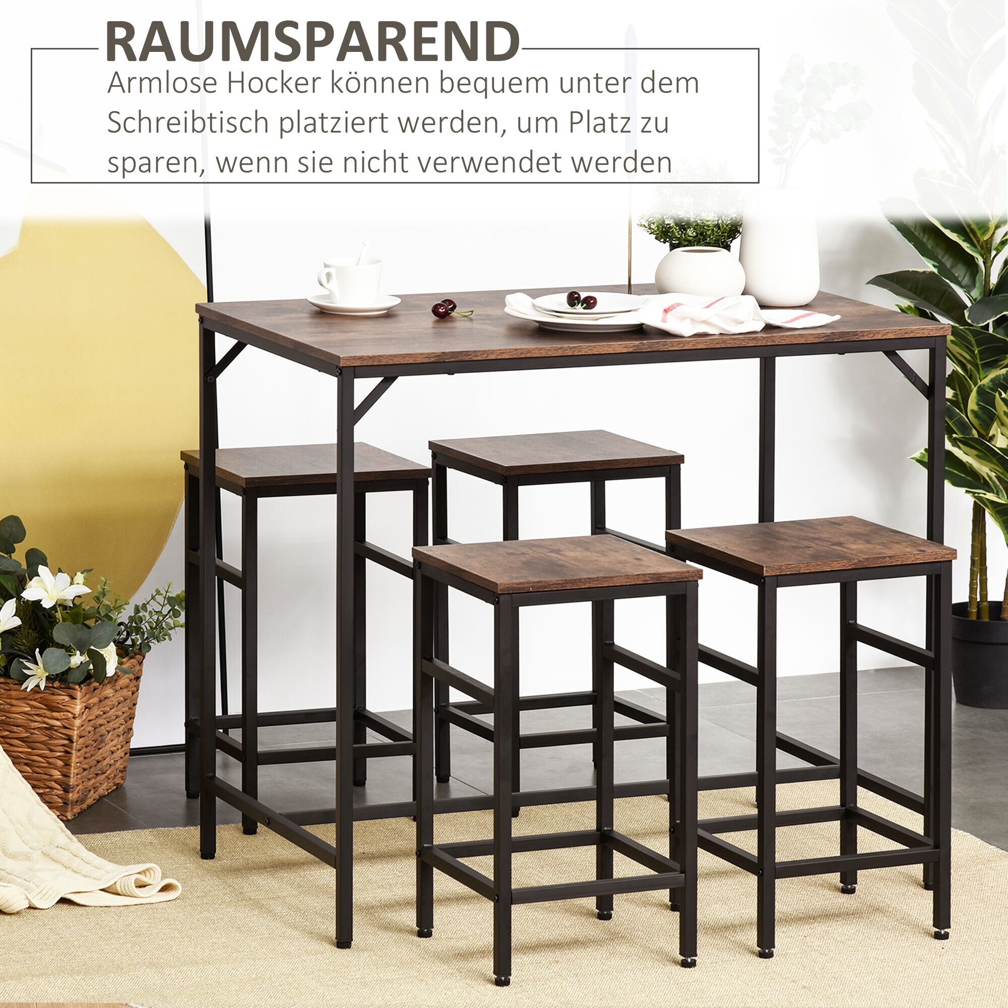 HOMCOM Bartisch-Set mit 4 Barhockern 100 x 60 x 88 (BxTxH)