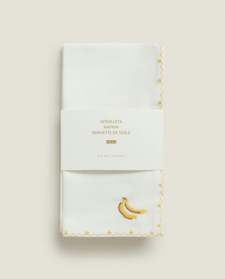 GUARDANAPO COM BANANA BORDADA (PACOTE COM 2)