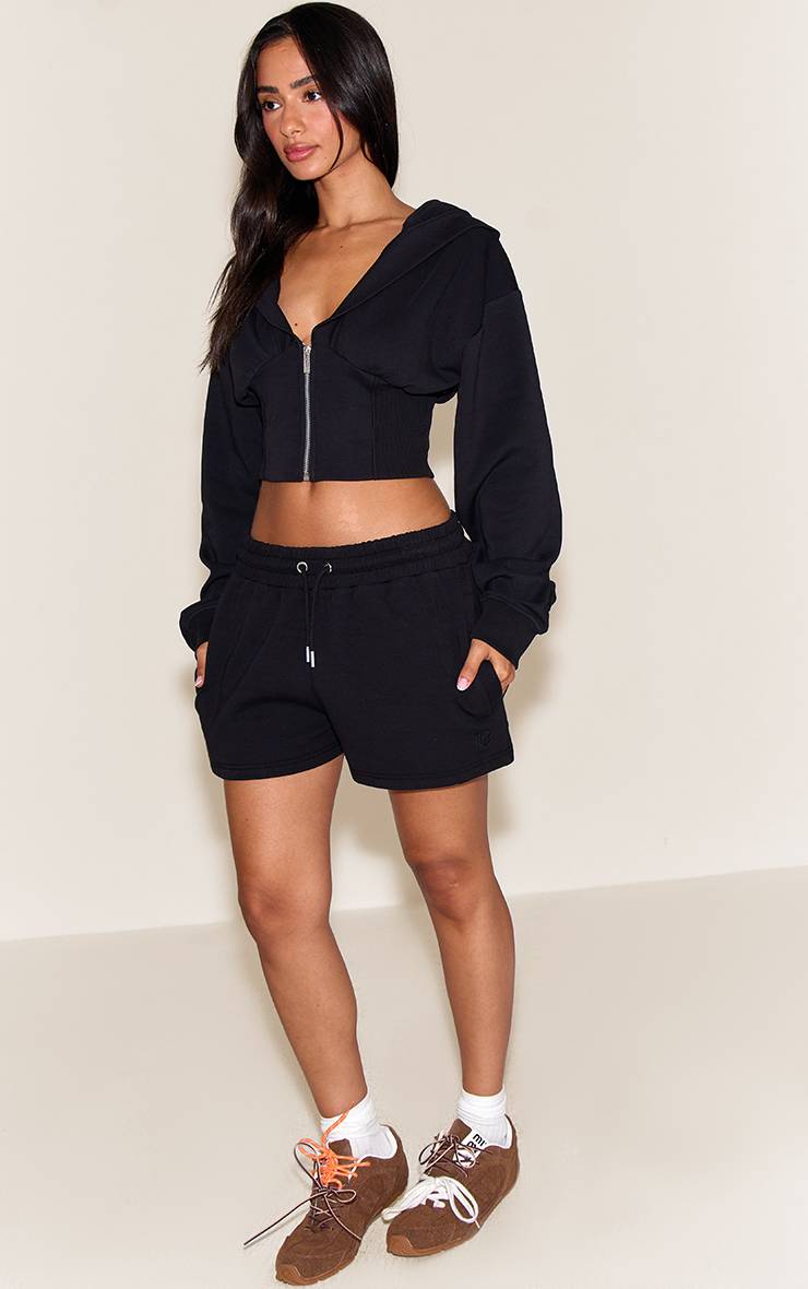 Noir Sweat À Casynthétiqueche Petite Brodé Avec Taille Cintrée Et Fermeture Éclair