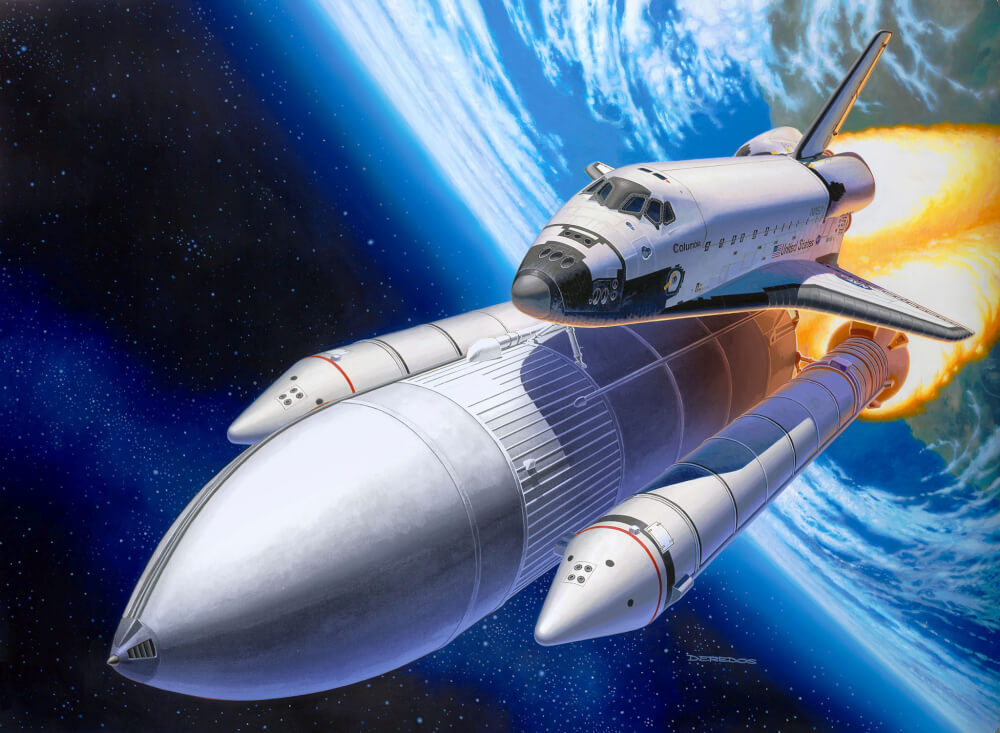 Geschenkset Space Shuttle& Booster Rockets, 40th. , Revell Modellbausatz mit Basiszubehör