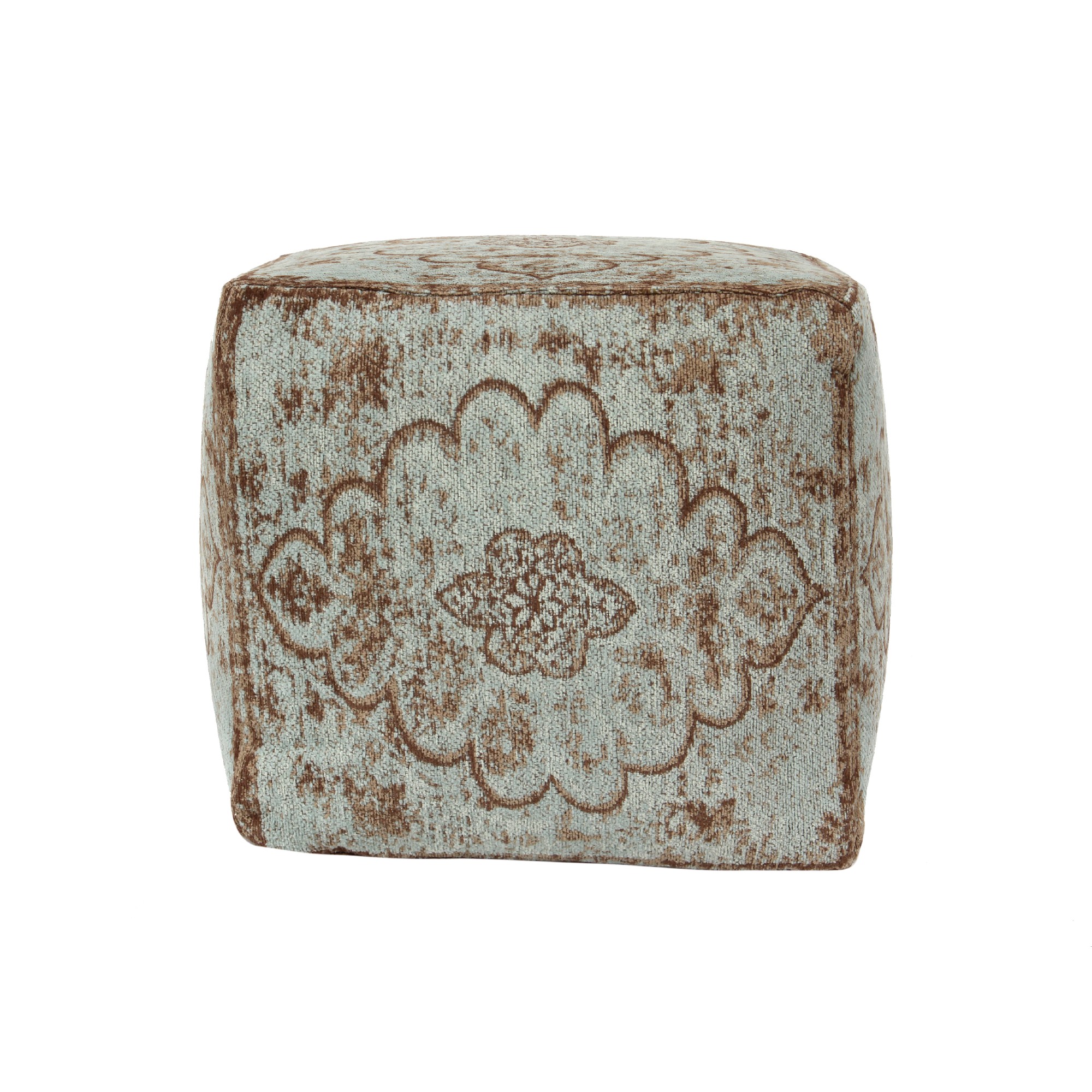Pouf 'Sita', blau, braun, T 45 cm, B 45 cm, H 45 cm von fischer's lagerhaus