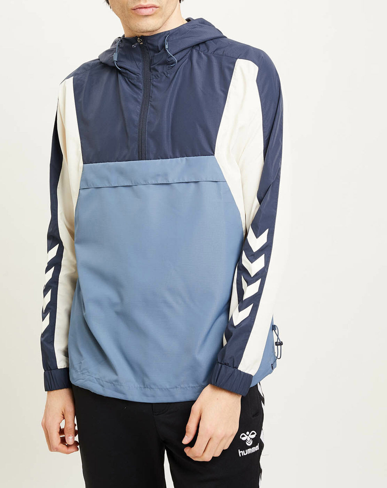Hummel Blouson fin coupe-vent à enfiler demi zip bleu/blanc