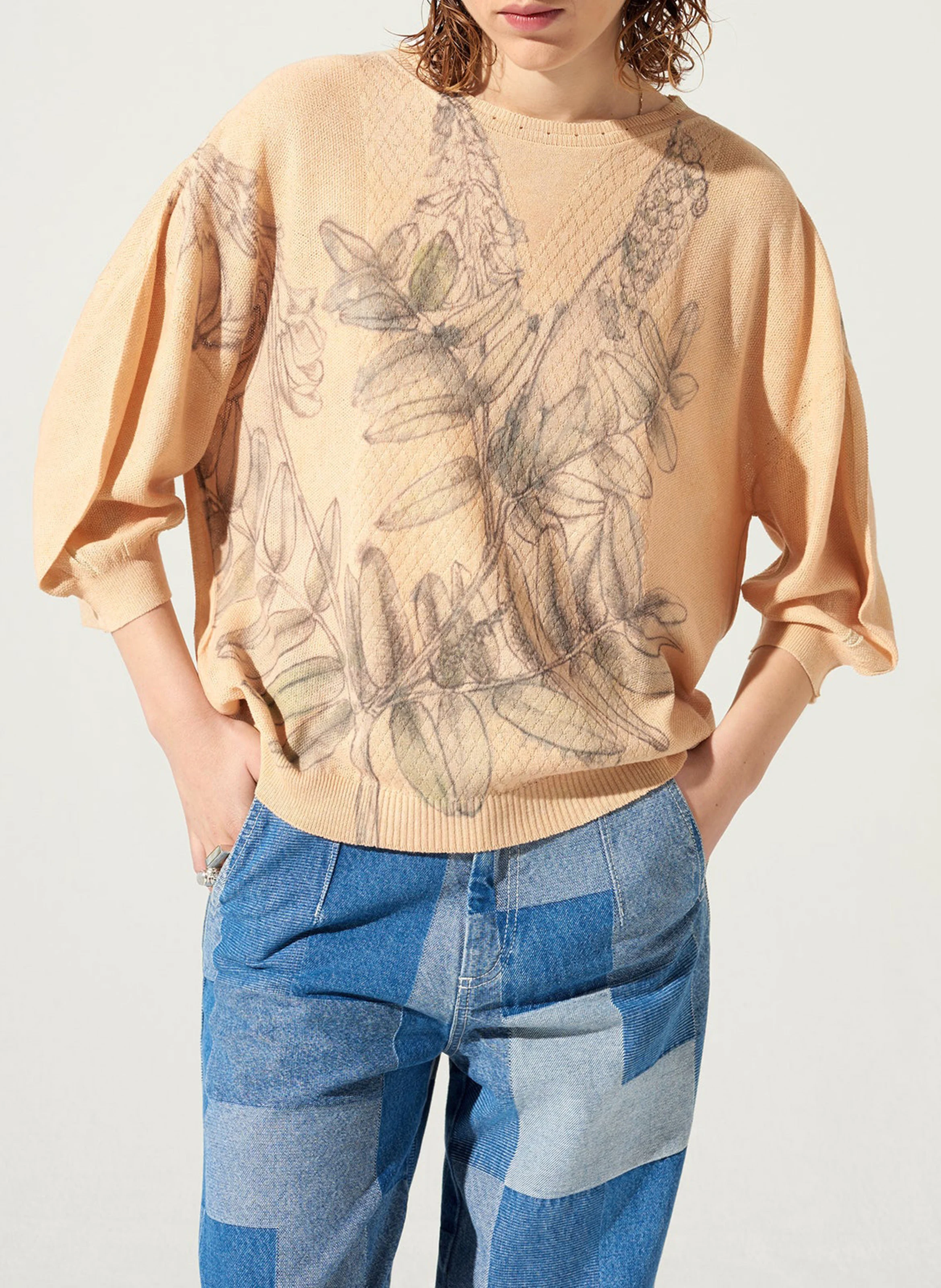 Pull ample imprimé en coton mélangé | Orange
