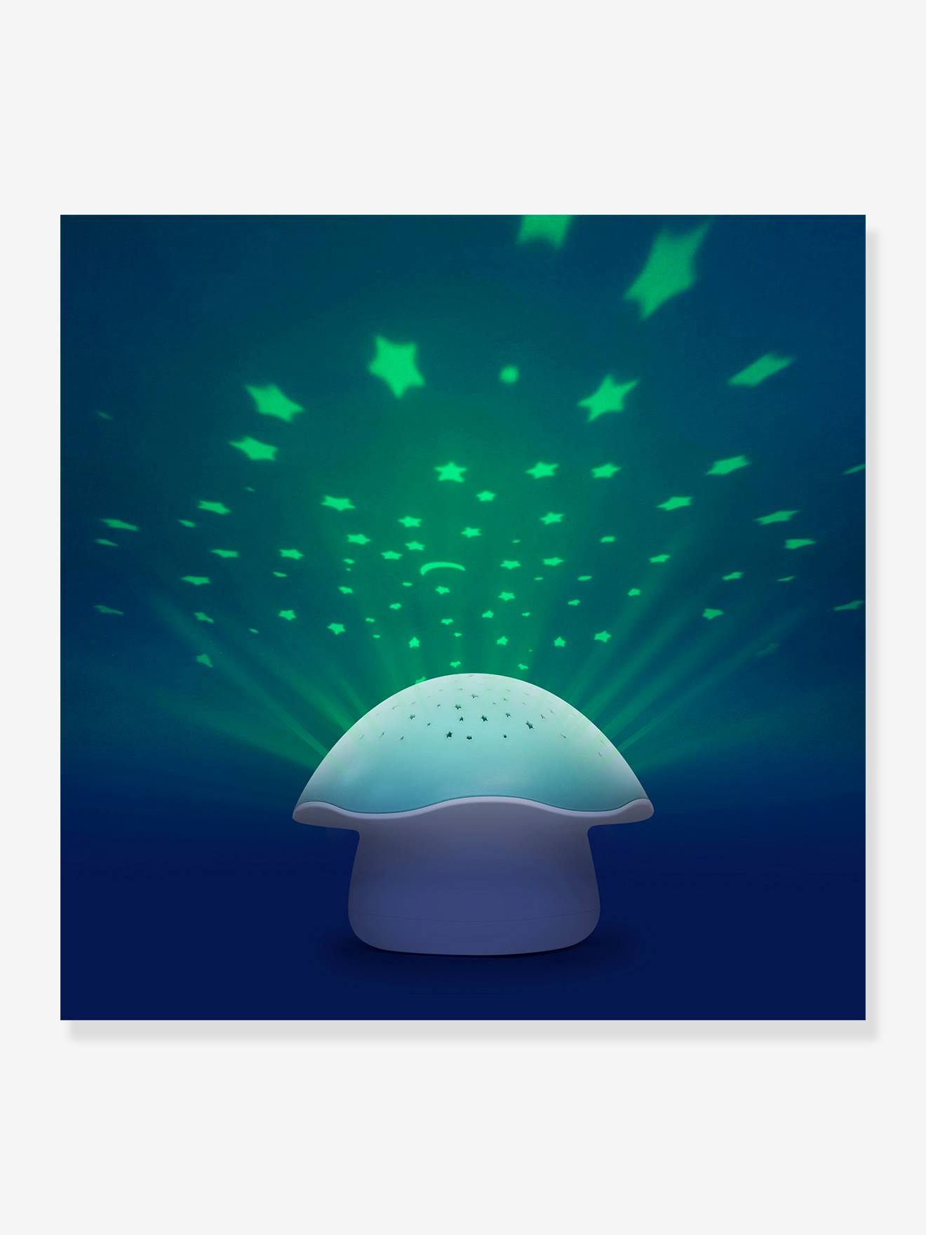 Luminária Noturna Musical e Projetor de Estrelas Pabobo, Cogumelo Liso Azul Médio com Motivos