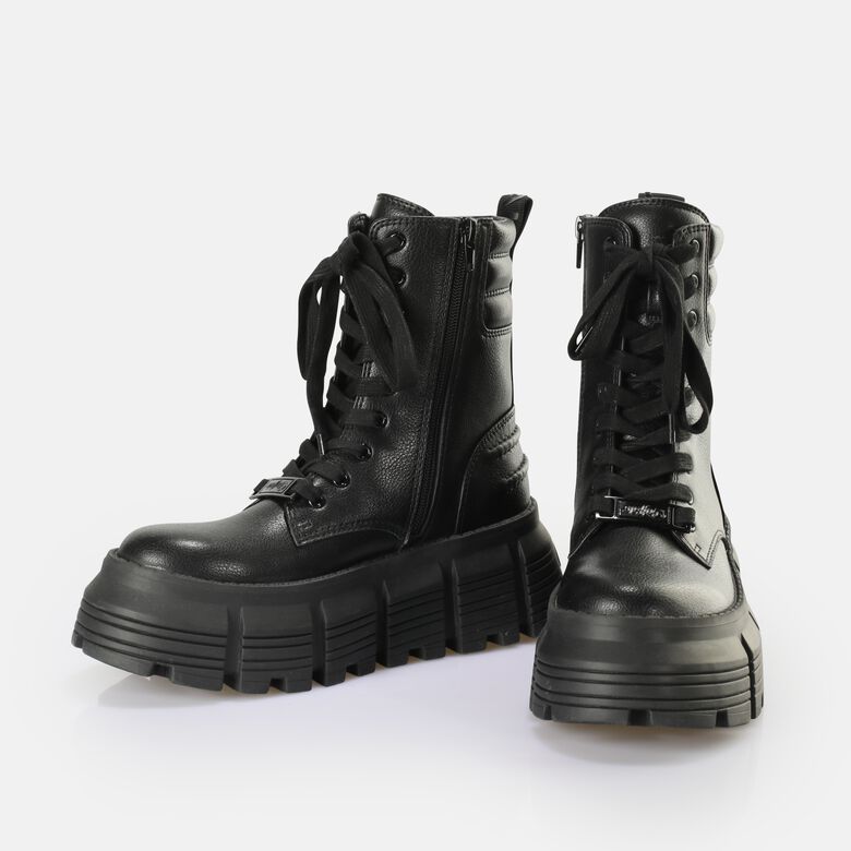 Ava Laceup MID Bottes vegan, noir