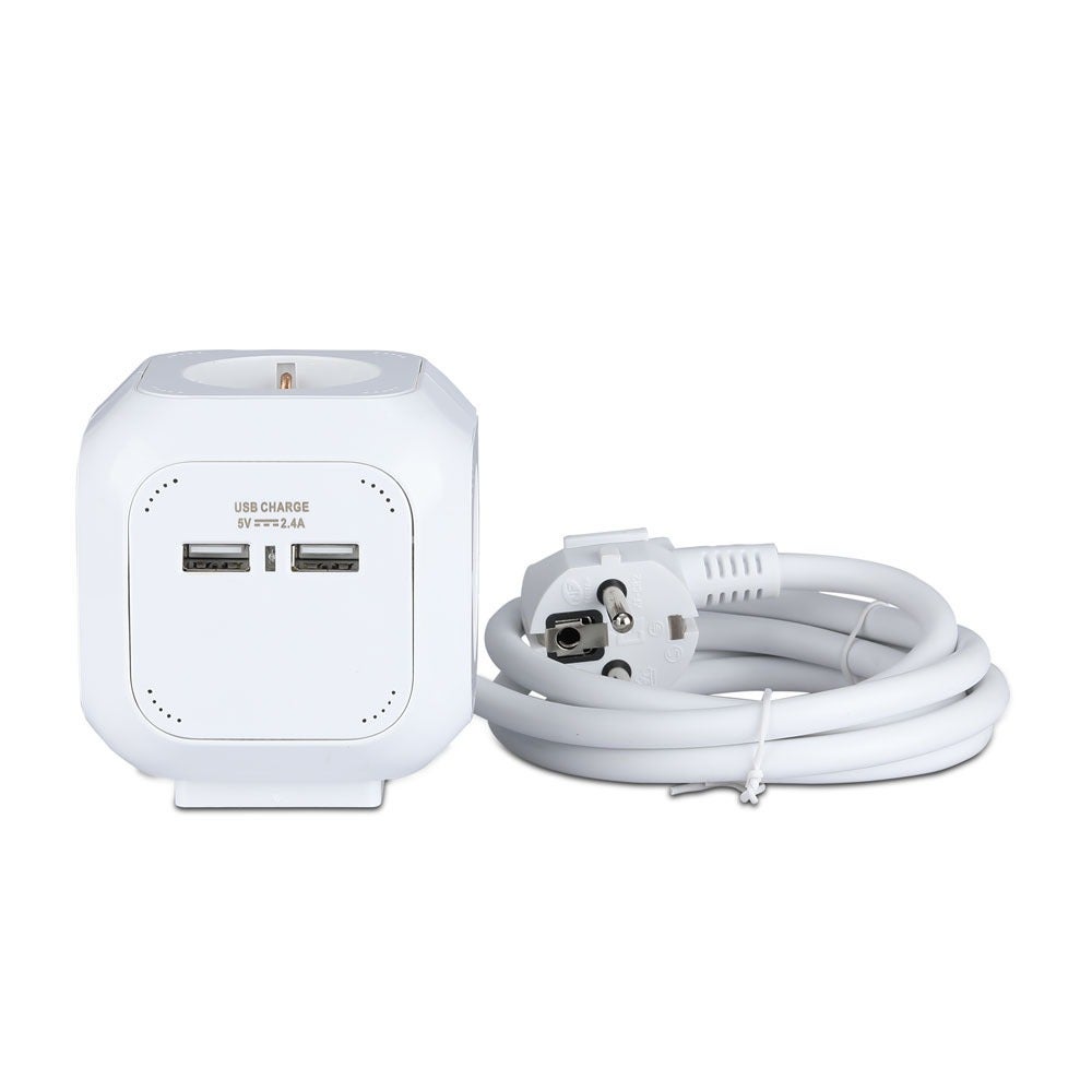4-voudig verlengsnoer - USB - IP20 - Wit - 1,4 m kabel - stopcontact - Power Cube