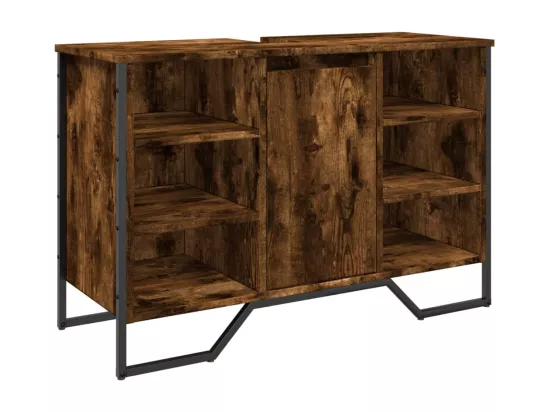 Armoire lavabo de salle de bain chêne fumé 91x35x60 cm