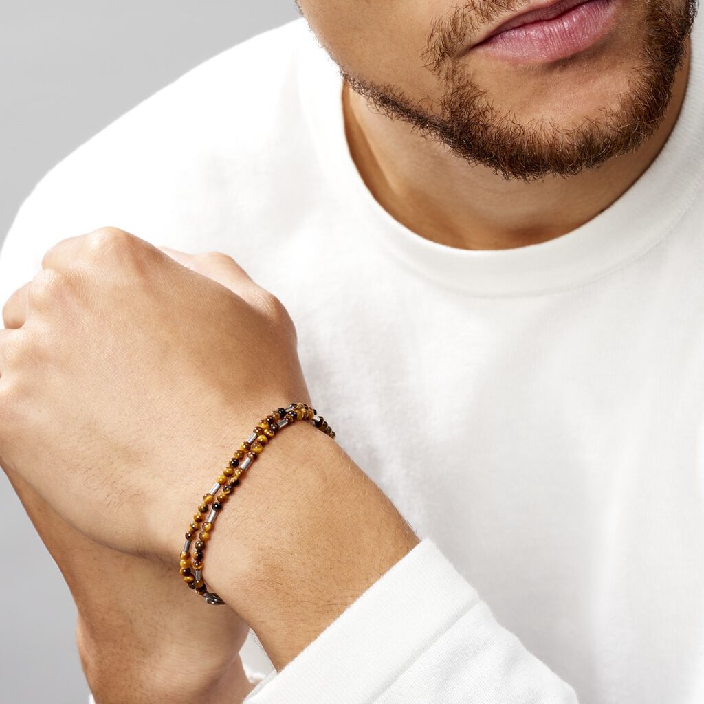 Bracelet Acier Blanc Augusto Oeil De Tigre